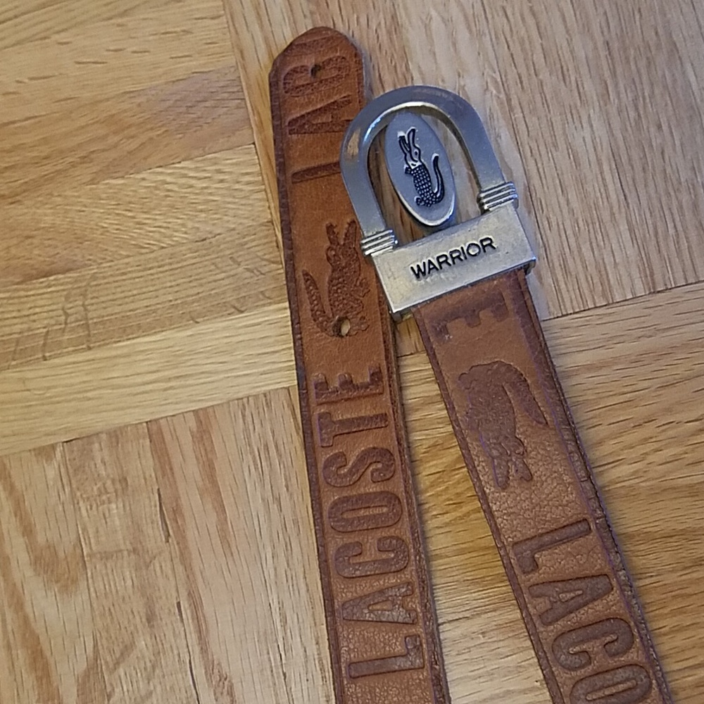 RARE Vintage Lacoste leather embossed monogrammed belt and buckle Warrior - Picture 5 of 11